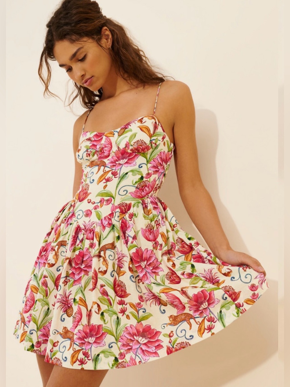 FARM RIO Linen Blend Sweetheart Mini Dress
